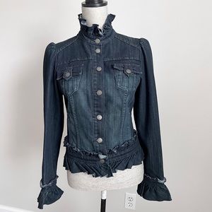 INC International Concepts Ruffle Trim Denim Jean Jacket Dark Wash Small
